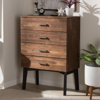 Baxton Studio Selena-Caramel/Brown-4DW-Chest Selena Mid-Century Modern Brown Wood 4-Drawer Chest